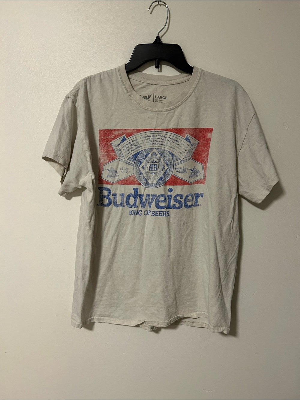 Budweiser Off-White Tee with Red and Blue Logo